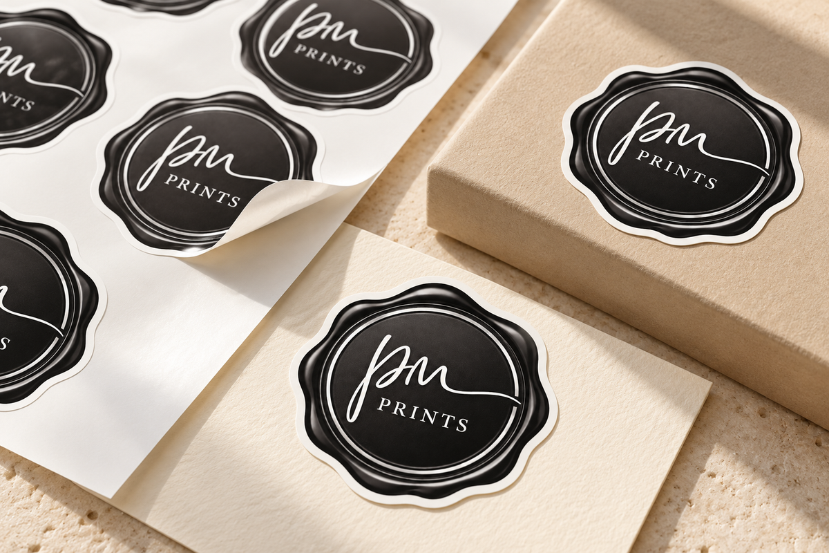 Styled Press Made custom logo stickers on cream packaging