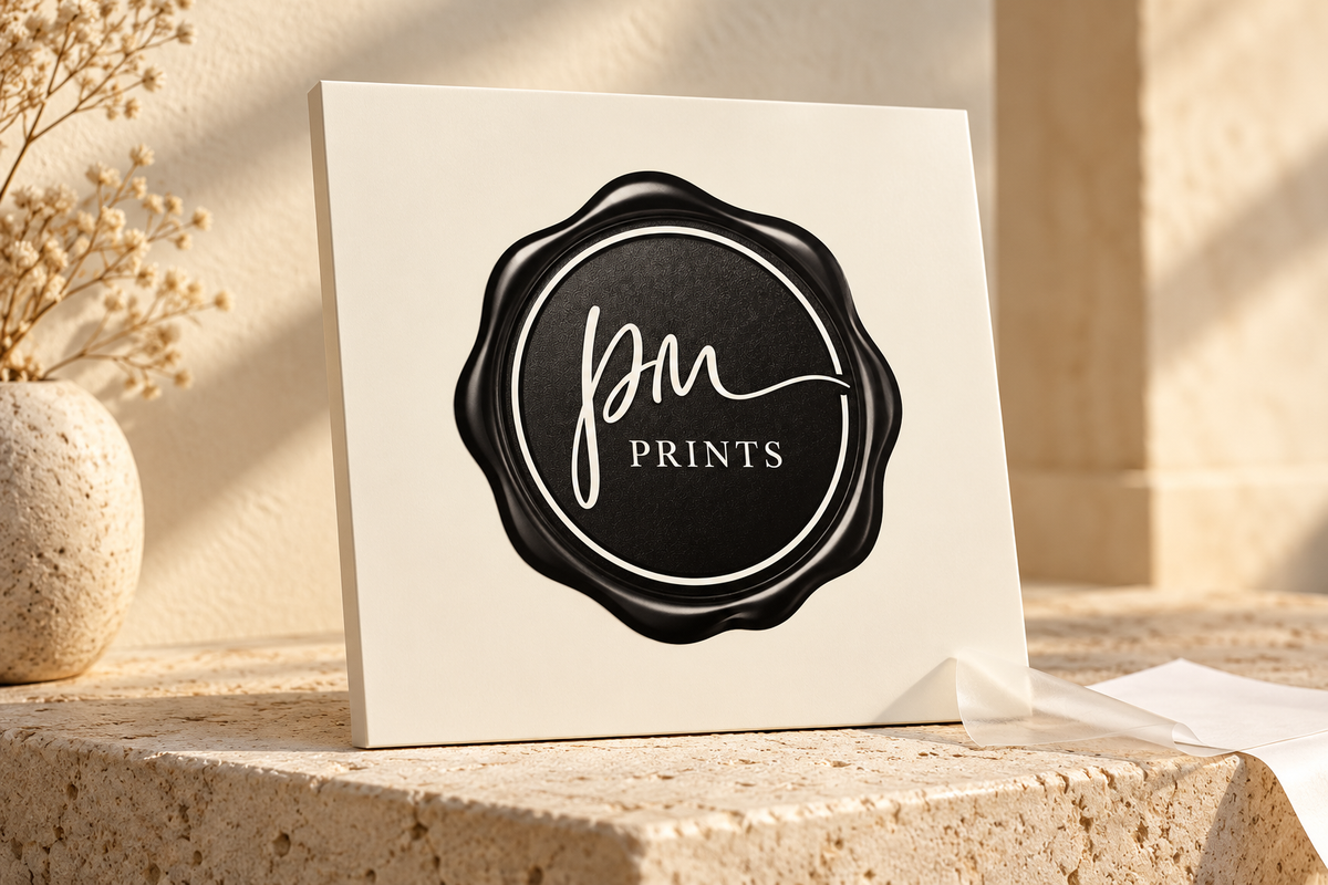Press Made logo vinyl — styled ivory panel mockup
